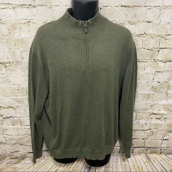 Jos A Bank Green 1/2 Zip Pullover Pima Cotton Sweater - Picture 1 of 4